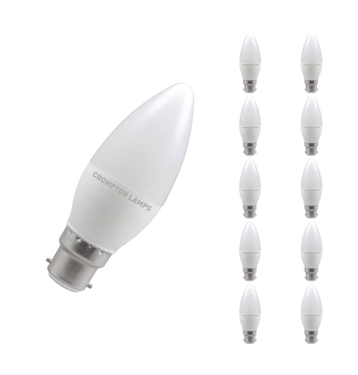 Crompton Lamps LED Candle 4.9W B22 (10 Pack) Daylight Opal (40W Eqv)