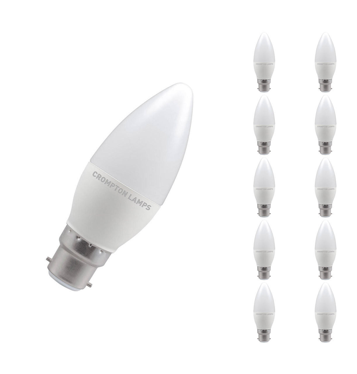 Crompton Lamps LED Candle 5W B22 Dimmable (10 Pack) Daylight Opal (40W Eqv)