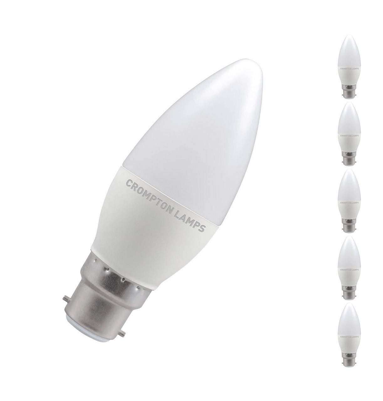 Crompton Lamps LED Candle 5W B22 Dimmable (5 Pack) Daylight Opal (40W Eqv)