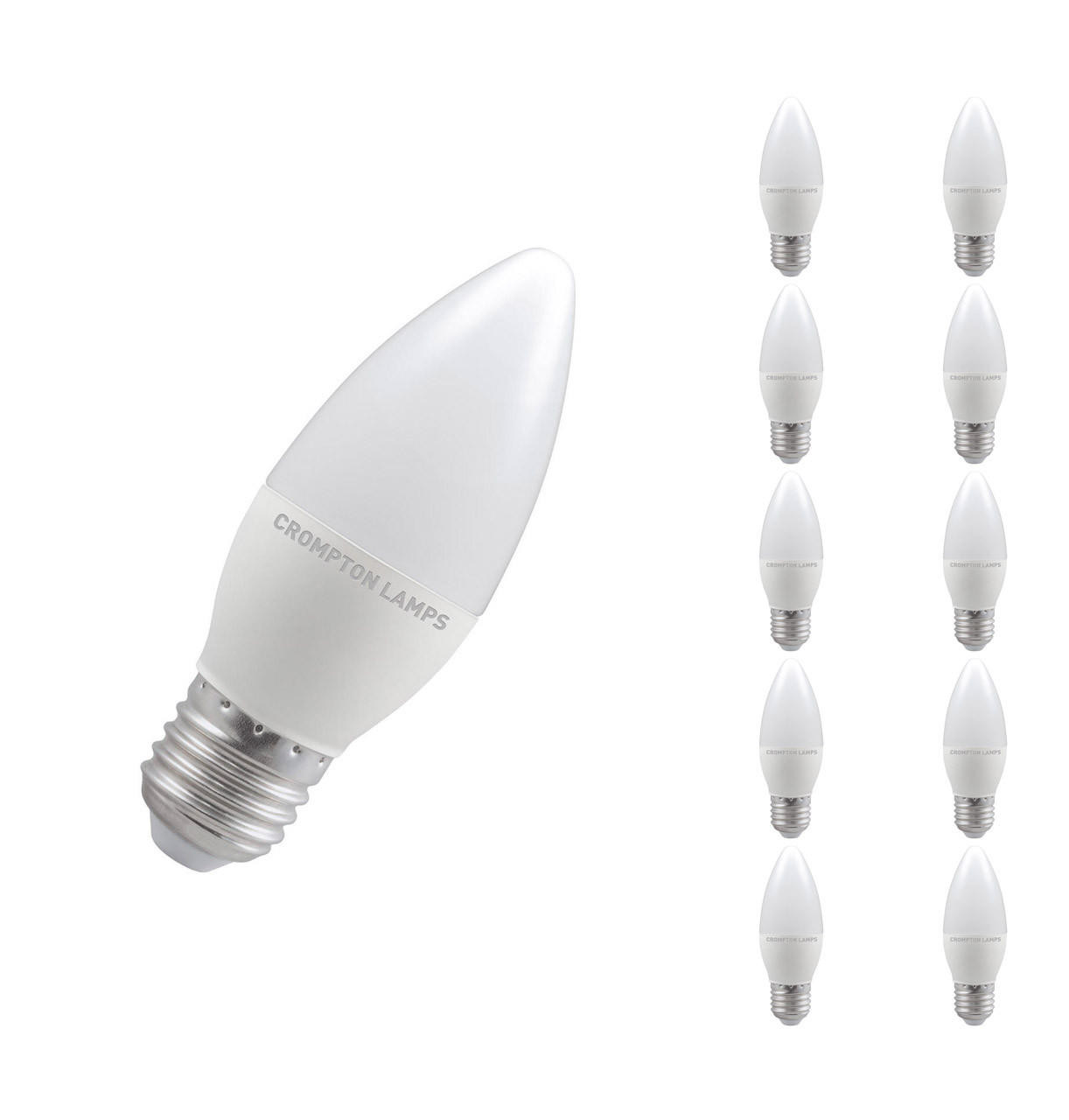 Crompton Lamps LED Candle 5W E27 Dimmable (10 Pack) Daylight Opal (40W Eqv)