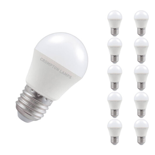 Crompton Lamps LED Golfball 5W E27 Dimmable (10 Pack) Daylight Opal (40W Eqv)