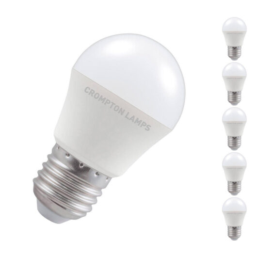 Crompton Lamps LED Golfball 5W E27 Dimmable (5 Pack) Daylight Opal (40W Eqv)