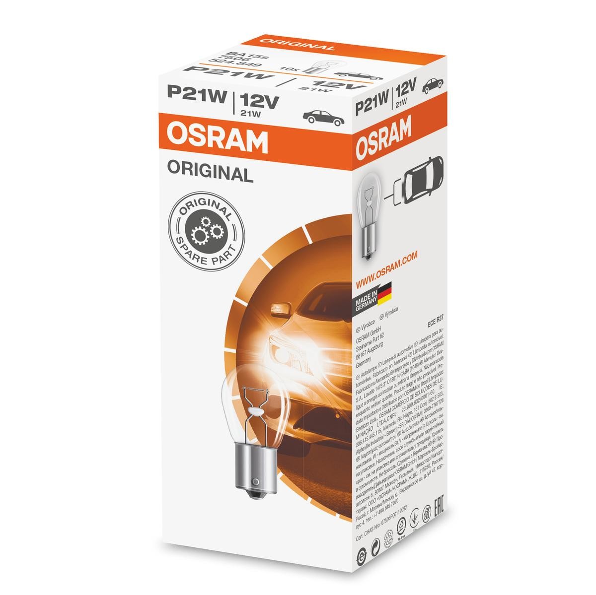 OSRAM Light Bulbs P21W 7506 Bulb, indicator VW,AUDI,MERCEDES-BENZ,Golf IV Schrägheck (1J1),Golf V Schrägheck (1K1),POLO (9N_),TOURAN (1T1, 1T2)