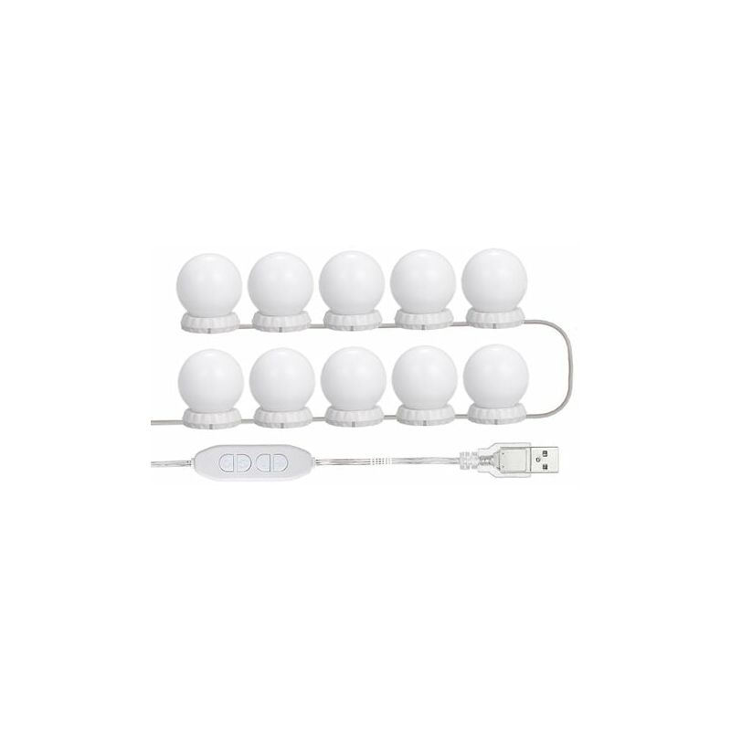 LED Makeup Mirror Lighting Kit, 10 Dimmable Bulbs, Dimmable LED Lighting Kit with USB Port, 10 Brightness Levels, 3 Color Modes, for Makeup Lights,