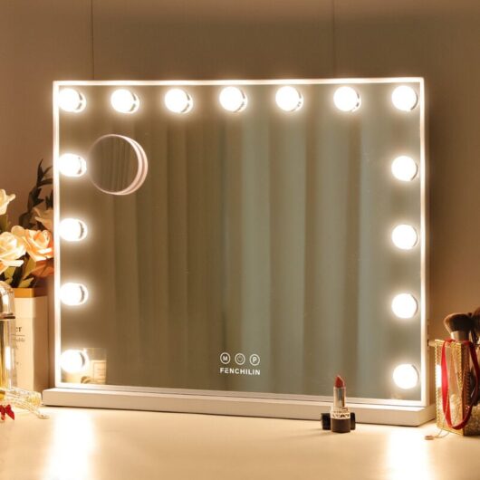Fenchilin - Hollywood Mirror Vanity Mirror with Lights usb Port 15 Dimmable Lightbulbs 3 Lighting Modes for Dressing Table Vanity Mirror Makeup
