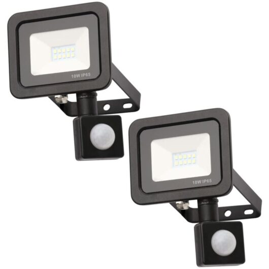 Litecraft Langton Floodlights Outdoor 10W LED With PIR Sensor In Black - 2 Pack