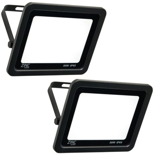 Litecraft Mears Floodlights Outdoor 50 W Garden Slimline LED In Black - 2 Pack