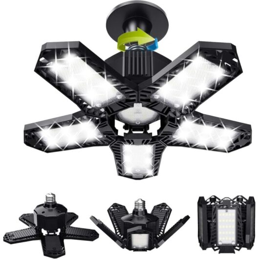 Garage LED Light Set - 120W - 12000lm - Workshop Lamp - Deformable Ceiling Lights - E26/E27 Panels - 1 Lamp