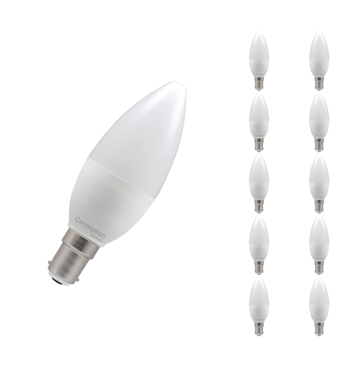 Crompton Lamps LED Candle 6.5W B15 (10 Pack) Daylight Opal (60W Eqv)