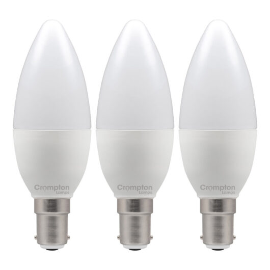 Crompton Lamps LED Candle 6.5W B15 (3 Pack) Daylight Opal (60W Eqv)