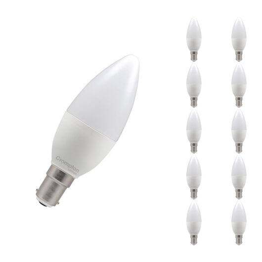 Crompton Lamps LED Candle 6.5W B15 Dimmable (10 Pack) Daylight Opal (60W Eqv)