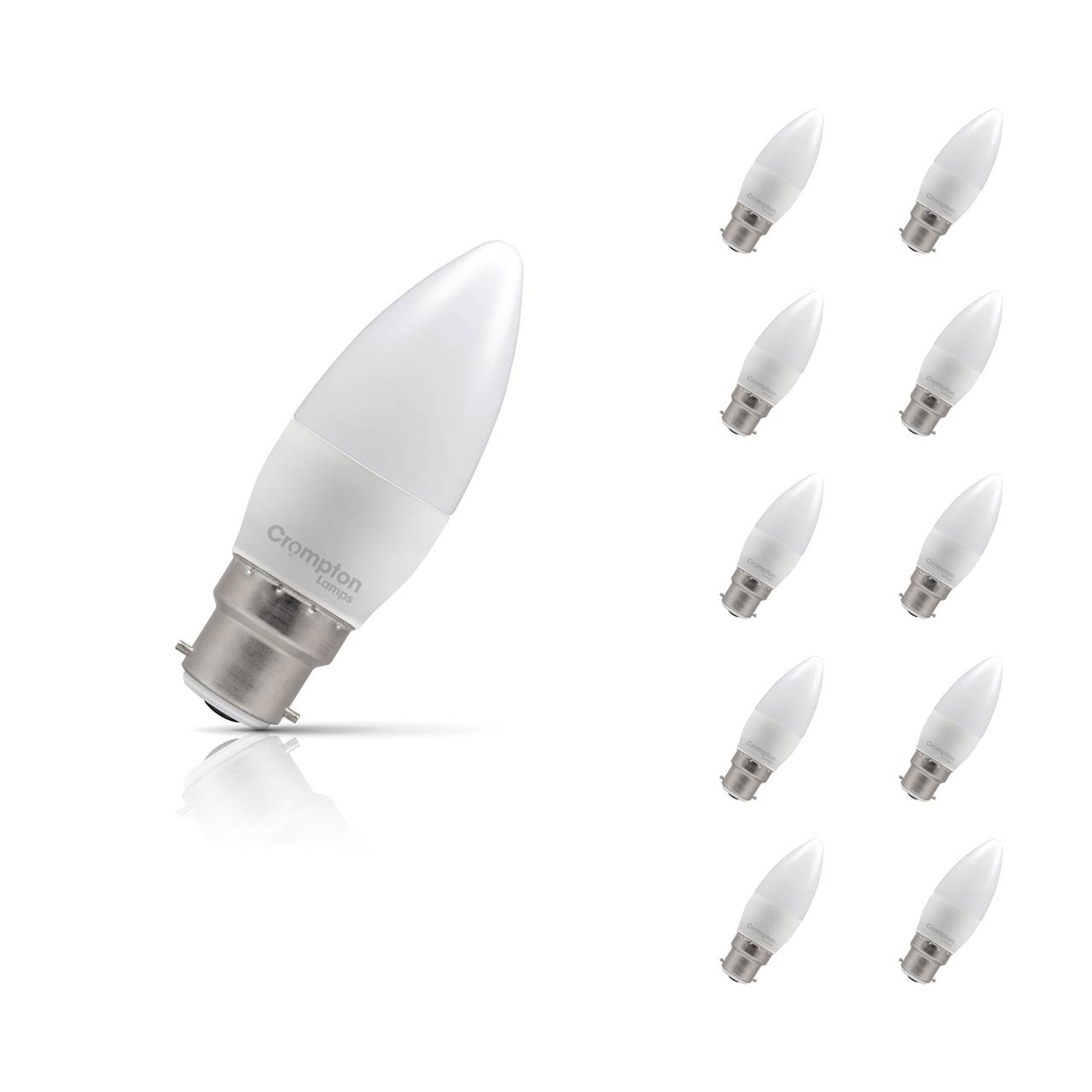 Crompton Lamps LED Candle 6.5W B22 10-Pack Daylight Opal 60W Eqv