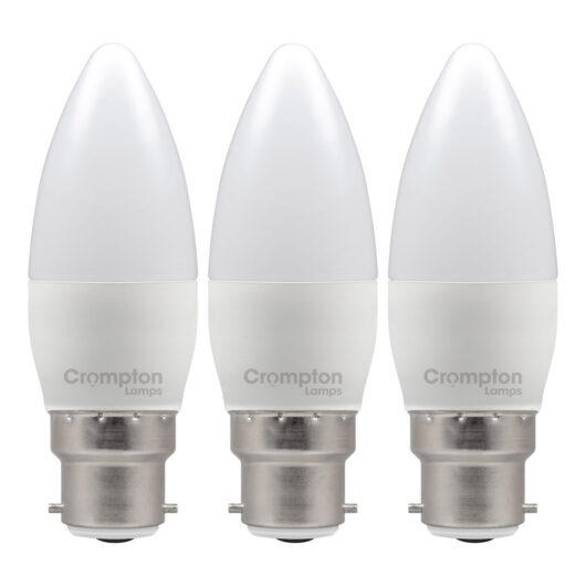 Crompton Lamps LED Candle 6.5W B22 (3 Pack) Daylight Opal (60W Eqv)