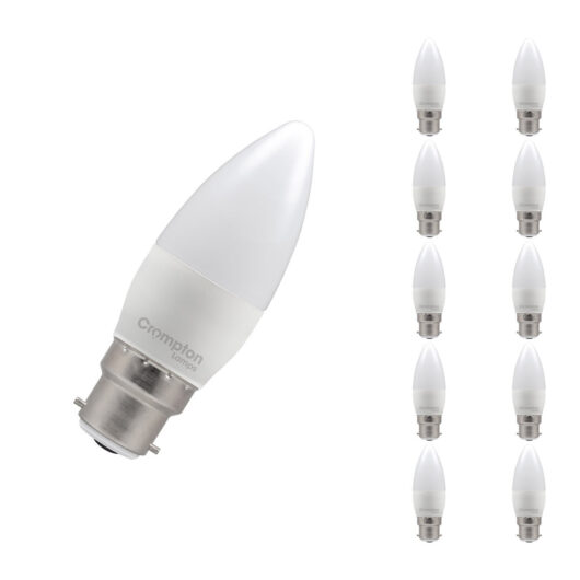 Crompton Lamps LED Candle 6.5W B22 Dimmable (10 Pack) Daylight Opal (60W Eqv)