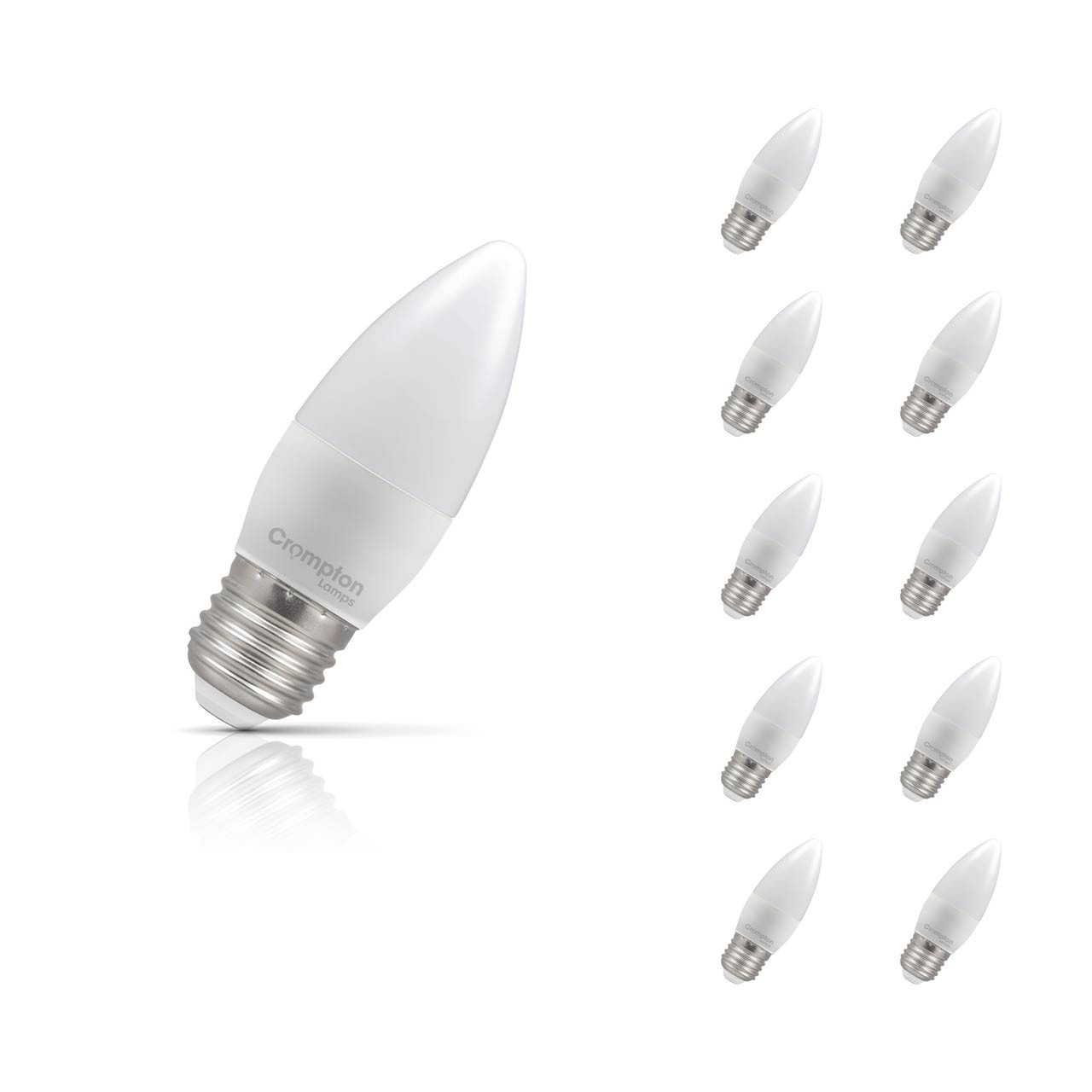 Crompton Lamps LED Candle 6.5W E27 Dimmable 10-Pack Daylight Opal 60W Eqv