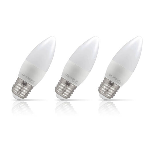 Crompton Lamps LED Candle 6.5W E27 Dimmable 3-Pack Daylight Opal 60W Eqv