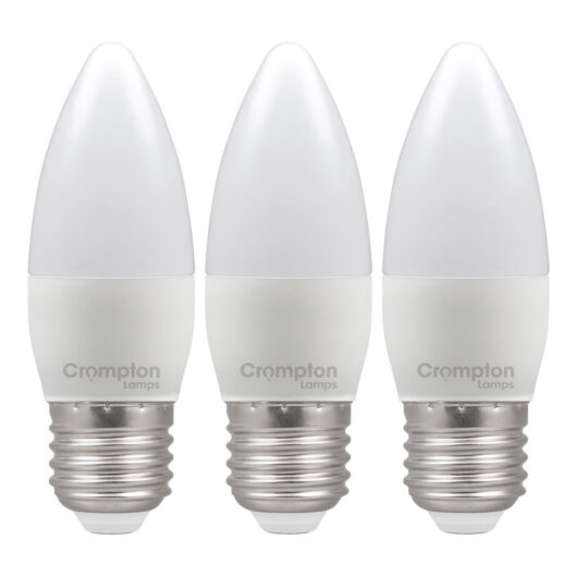 Crompton Lamps LED Candle 6.5W E27 Dimmable (3 Pack) Daylight Opal (60W Eqv)