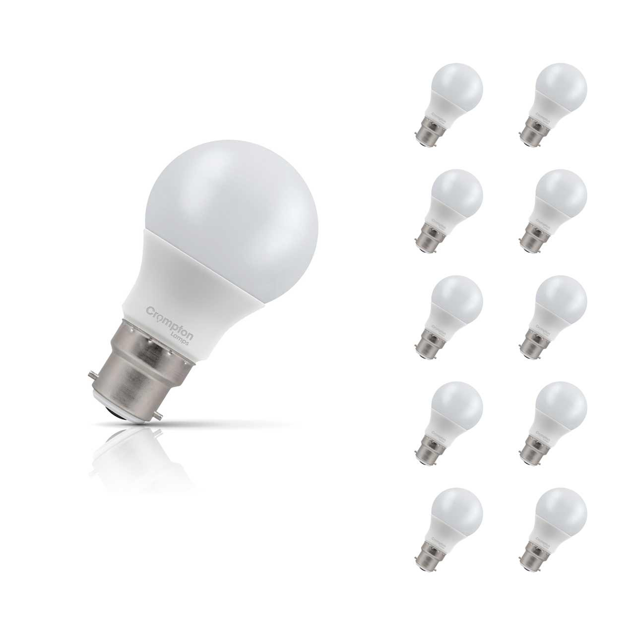 Crompton Lamps LED GLS 7W B22 Dimmable 10-Pack Daylight Opal 60W Eqv