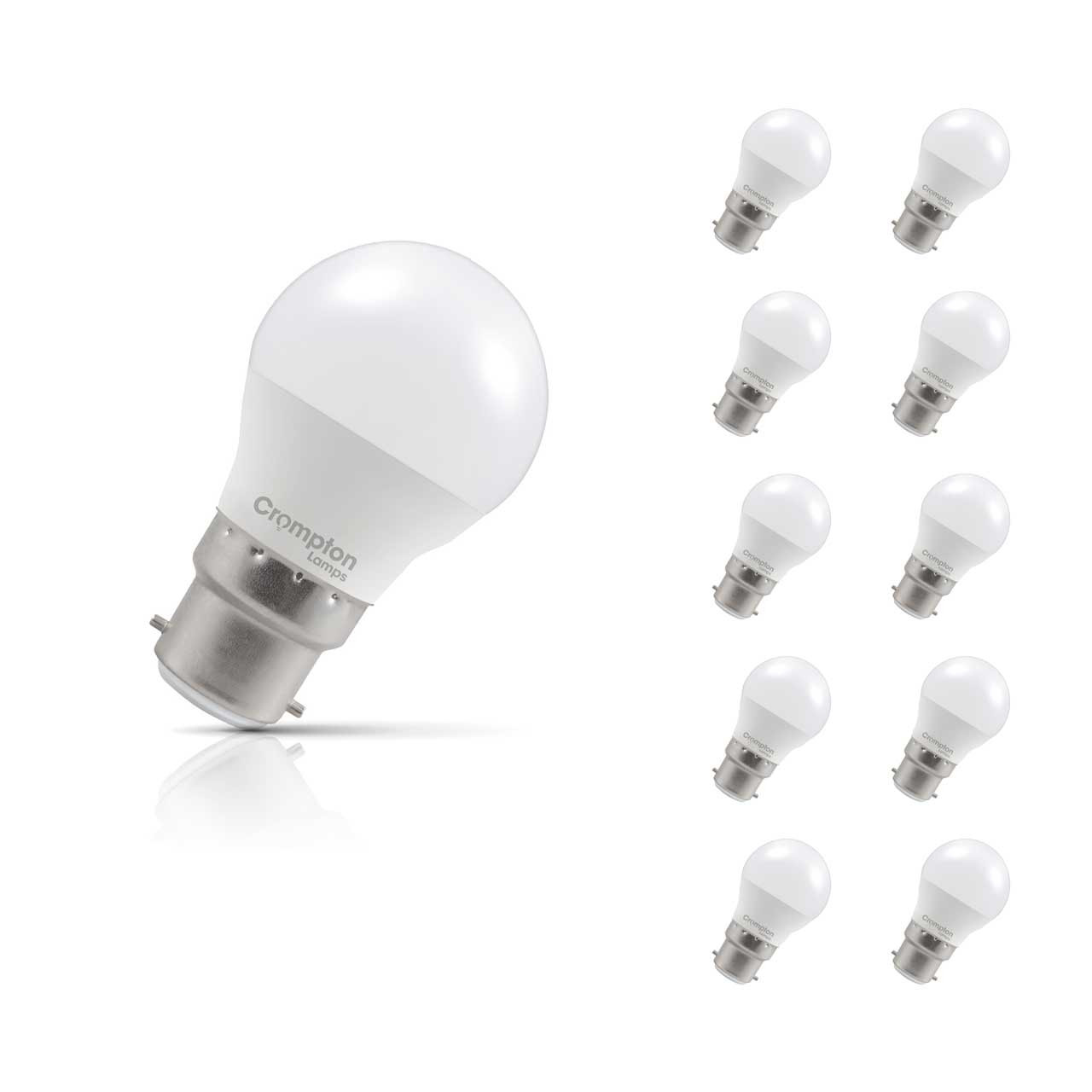 Crompton Lamps LED Golfball 2.2W B22 10-Pack Daylight Opal 25W Eqv