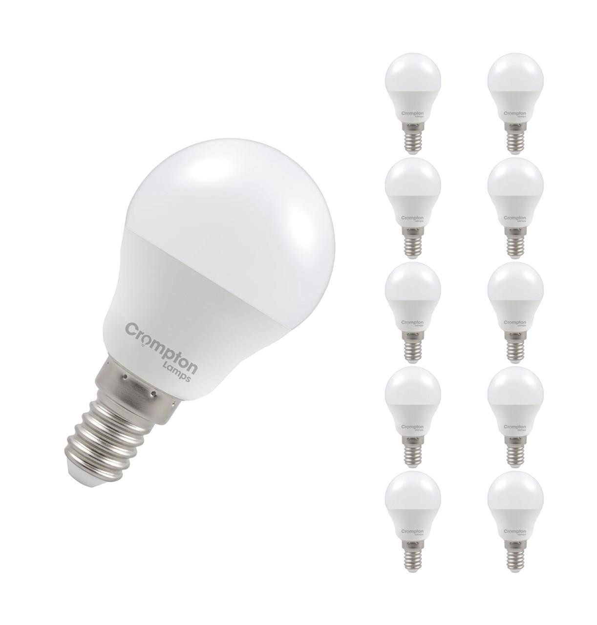 Crompton Lamps LED Golfball 2.2W E14 (10 Pack) Daylight Opal (25W Eqv)