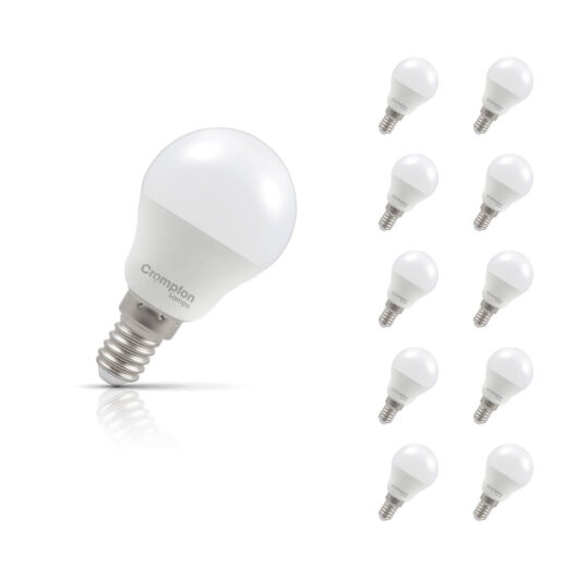 Crompton Lamps LED Golfball 5.9W E14 Dimmable 10-Pack Daylight Opal 60W Eqv
