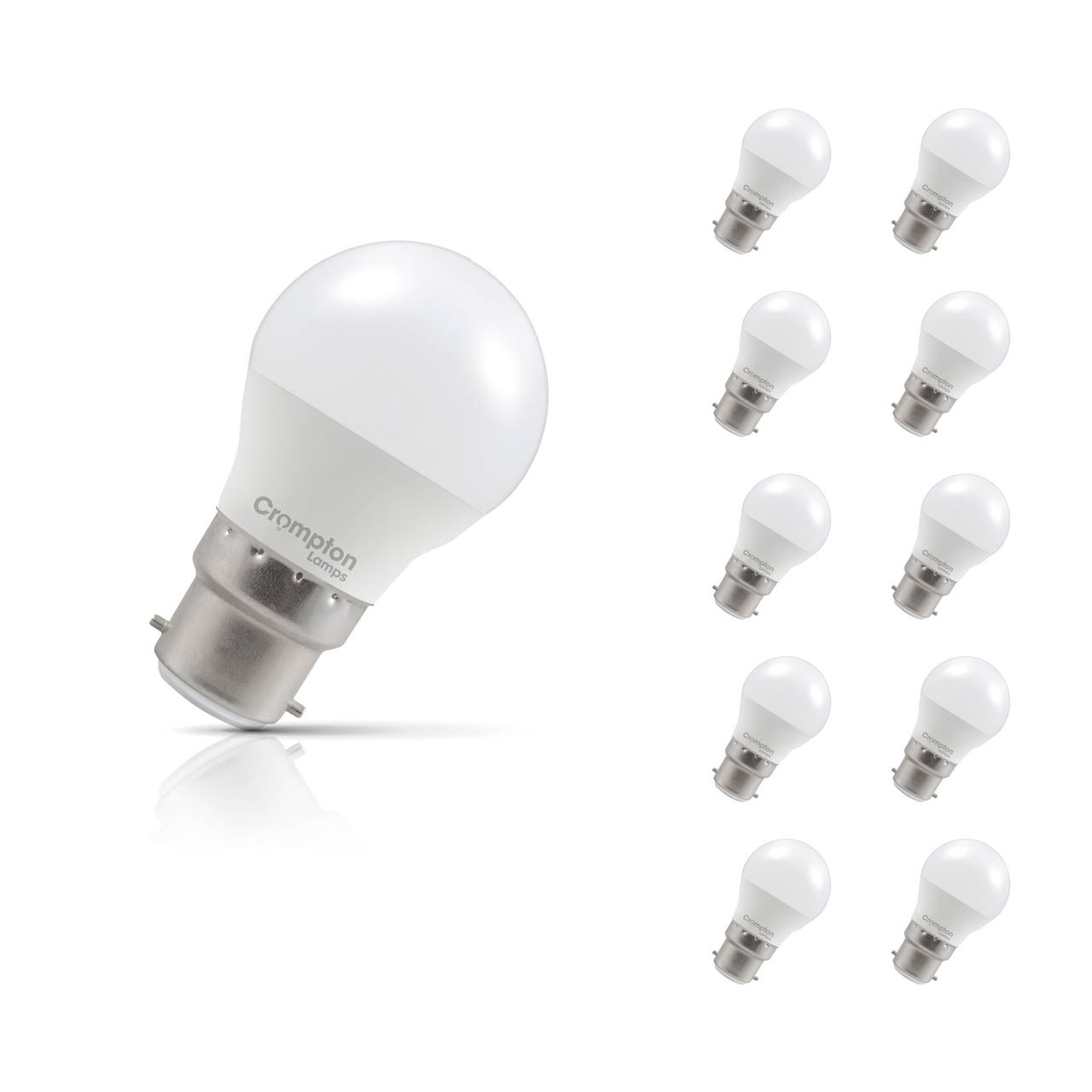 Crompton Lamps LED Golfball 6.5W B22 10-Pack Daylight Opal 60W Eqv