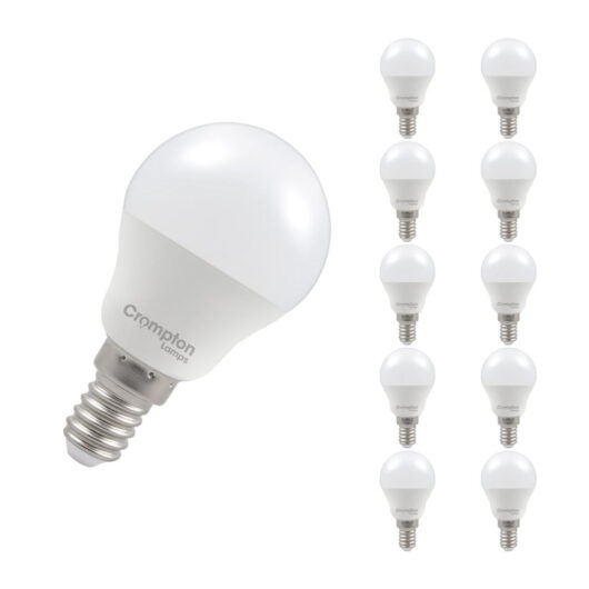 Crompton Lamps LED Golfball 6.5W E14 (10 Pack) Daylight Opal (60W Eqv)