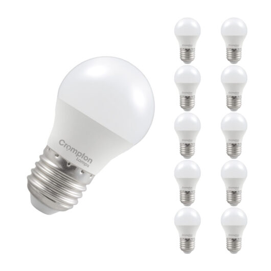 Crompton Lamps LED Golfball 6.5W E27 Dimmable (10 Pack) Daylight Opal (60W Eqv)