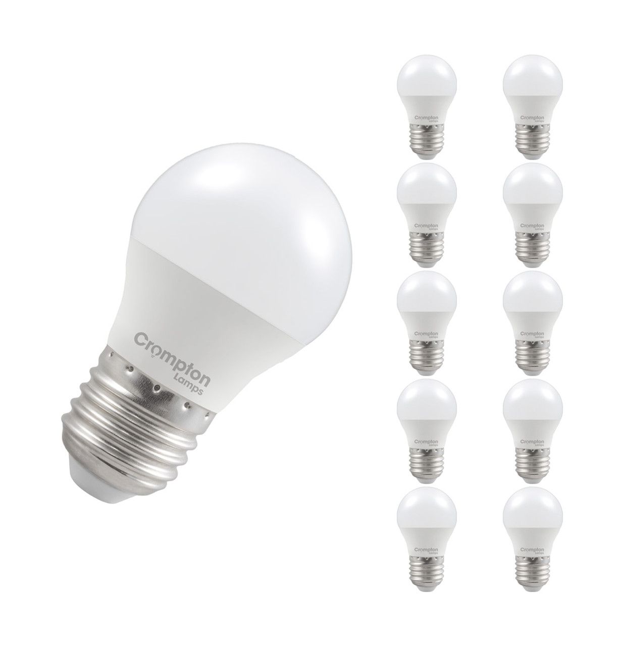 Crompton Lamps LED Golfball 6.5W E27 Dimmable (10 Pack) Daylight Opal (60W Eqv)