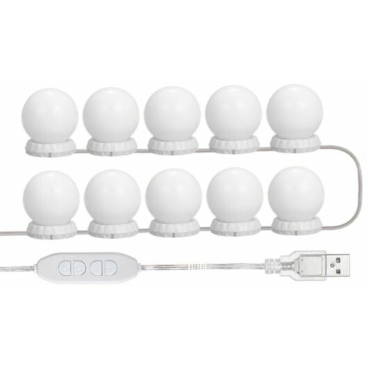Diamond type three-color temperature makeup mirror light bulb string 10 lights USB type