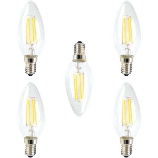 Light Bulb 5.5 Watt E14 Small Edison Screw Candle Daylight led in Clear - 5 Pack - Litecraft