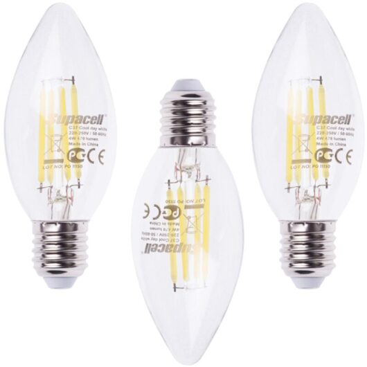 Litecraft Light Bulb 4 Watt E27 Edison Screw Candle Daylight LED in Clear - 3 Pack