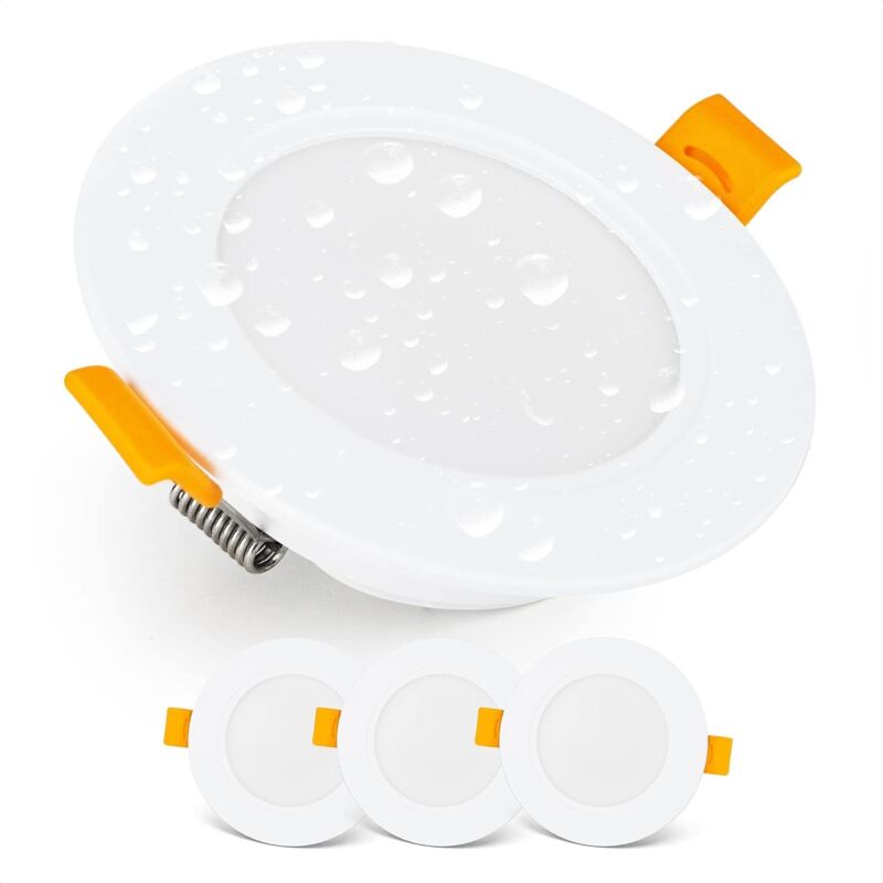 Tinor - led Recessed Downlight led Ceiling Spotlights IP54 for Bathroom, Damp Rooms, Cool White 6000k Set of 3 Extra Flat Round led Spotlights 7 Watt