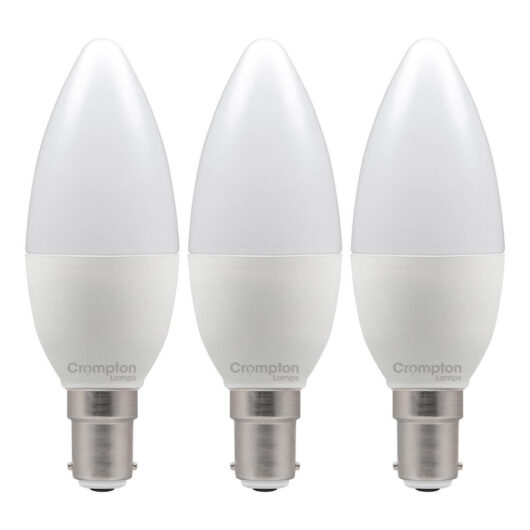 Crompton Lamps LED Candle 4.2W B15 Dimmable (3 Pack) Daylight Opal (40W Eqv)