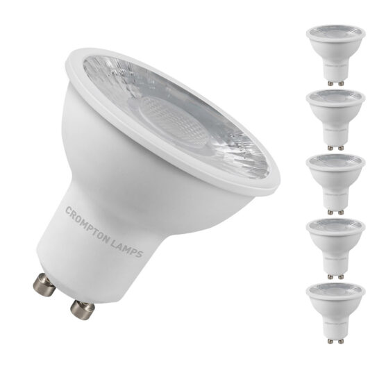 5-Pack Crompton GU10 LED Bulbs 5W (50W Eqv) Dim Daylight Clear Halogen Replacement Twist and Lock 38°