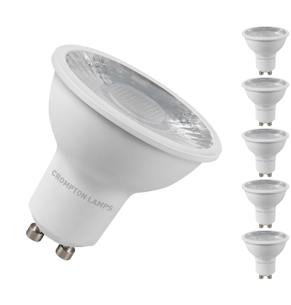 5-Pack Crompton GU10 LED Bulbs 5W (50W Eqv) Dim Daylight Clear Halogen Replacement Twist and Lock 38°