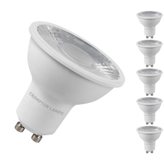 Crompton LED GU10 Spotlight Bulbs 5W Dim Daylight 6500K Halogen Replacement Clear (5 Pack)