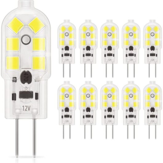 G4 LED Bulb 1.5W 120LM AC/DC 12V Equivalent to 20W Halogen Bulb, Daylight 6000K, Non-Dimmable, Replacement for Range Hood and Chandelier, 10 Pack