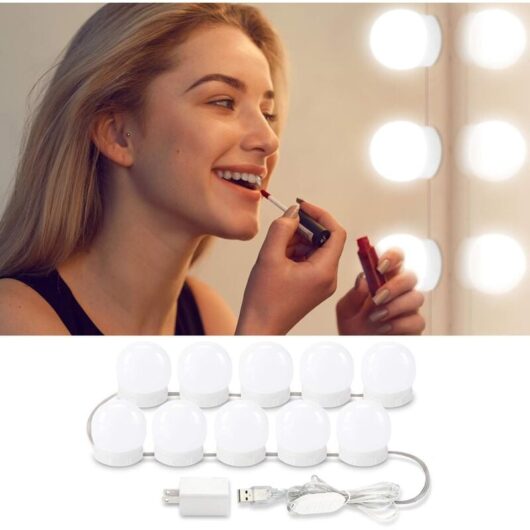 Hollywood Style LED Vanity Mirror Lights Kit with Adapter, 10 Dimmable LED Bulbs, 15.3ft Flexible USB Lighting Strip for Makeup Vanity in Bedroom