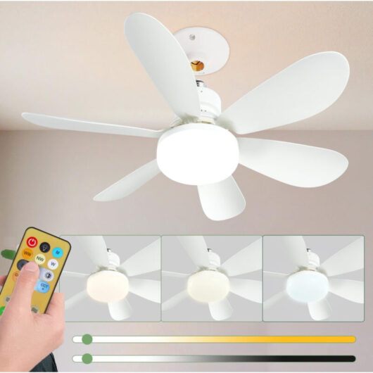 52cm Quiet Ceiling Fan with Light and Remote Control, 40W Ceiling Fan Lamp with E27 Socket, Dimmable led Ceiling Fan for Bedroom, Living Room, 3