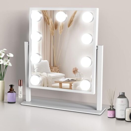 Hollywood Makeup Mirror with Lights, Large Lighted Vanity Mirror with 3 Light Colors and 9 Dimmable LED Bulbs, Touch Screen 360 Degree Rotation