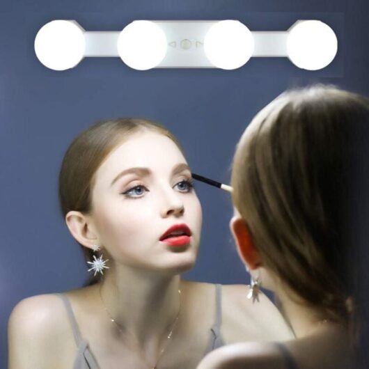 LED Makeup Lights, Hollywood Rechargeable Portable Wireless Cosmetic Mirror Lamp Kit, 4 Vanity Light Bulbs with Adjustable Brightness and Color