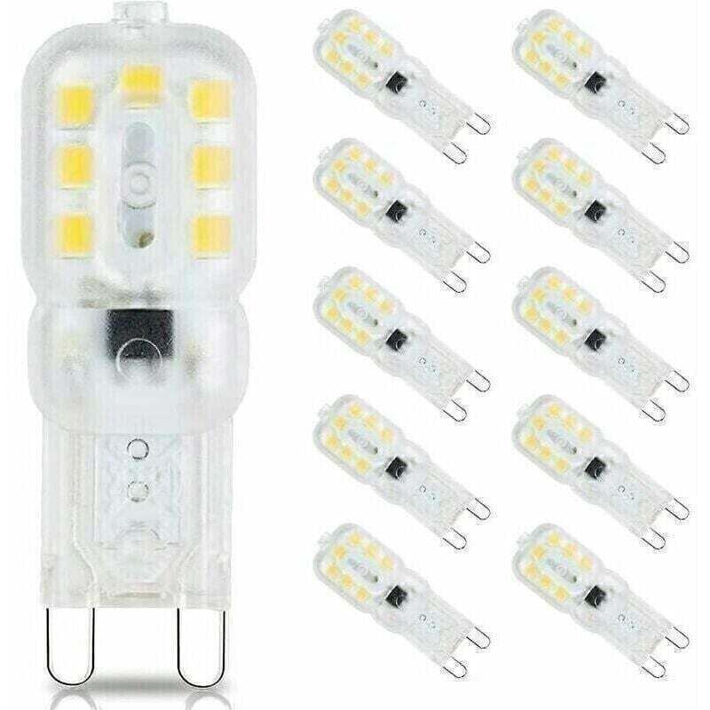 10 G9 3W LED bulbs, equivalent to 33W halogen bulbs, 6000K daylight white, flicker-free, non-dimmable, G9 energy-saving bulbs