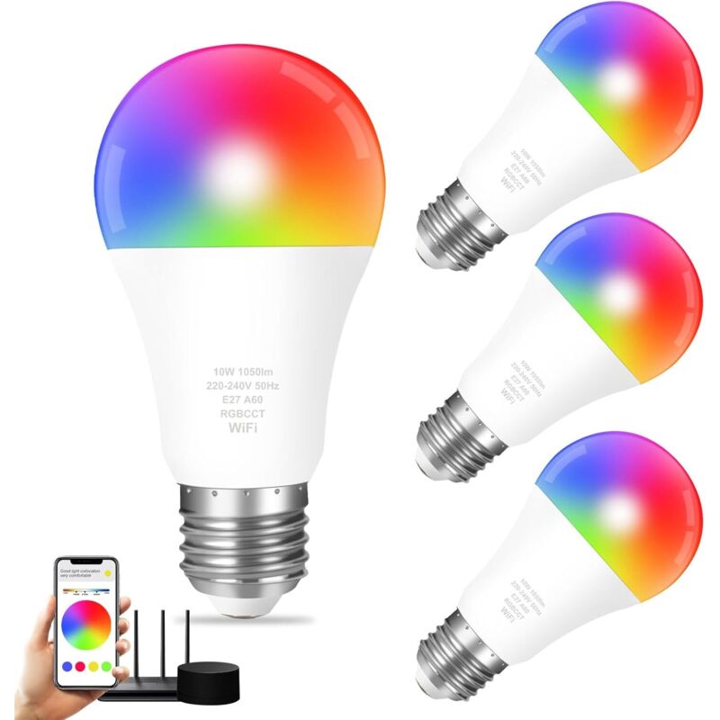 Smart WiFi LED bulb E27, 10W color changing bulb, APP control, compatible with Alexa / Google Home, RGB + CCT, Dimmable, 2700K-6500K, No hub