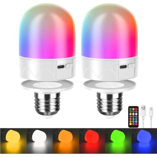 USB rechargeable LED bulbs with remote control, E27 screw & magnetic base, 9-color dimmable RGB bulbs, 3000mAh battery-powered bulb, night light / 3