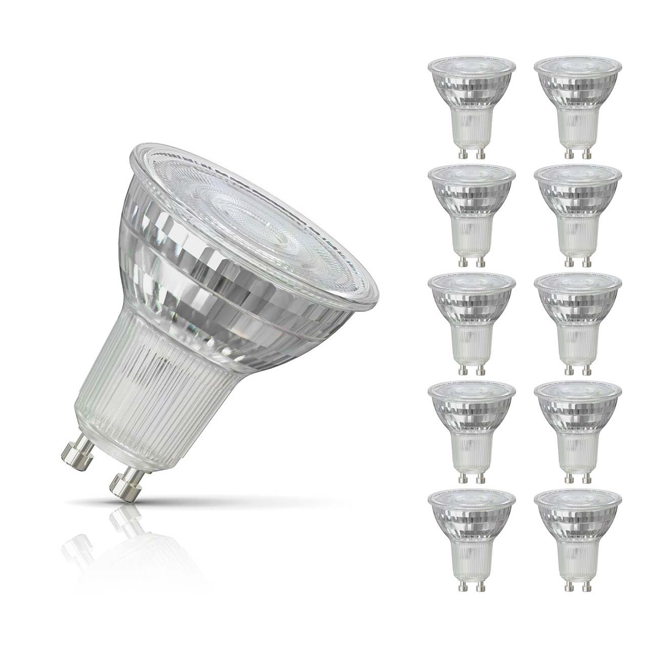 10-Pack Crompton GU10 Spotlight LED Light Bulbs 3.7W 6500K Daylight Full Glass 50W Eqv Halogen Replacement