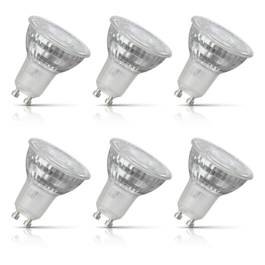 6-Pack Crompton GU10 Spotlight LED Light Bulbs 3.7W 6500K Daylight Full Glass 50W Eqv Halogen Replacement