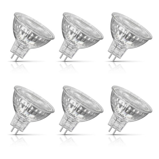 6-Pack Crompton MR16 Spotlight LED Light Bulbs 3.6W (35W Eqv) 12V Daylight Clear Halogen Replacement 2-Pin 36°