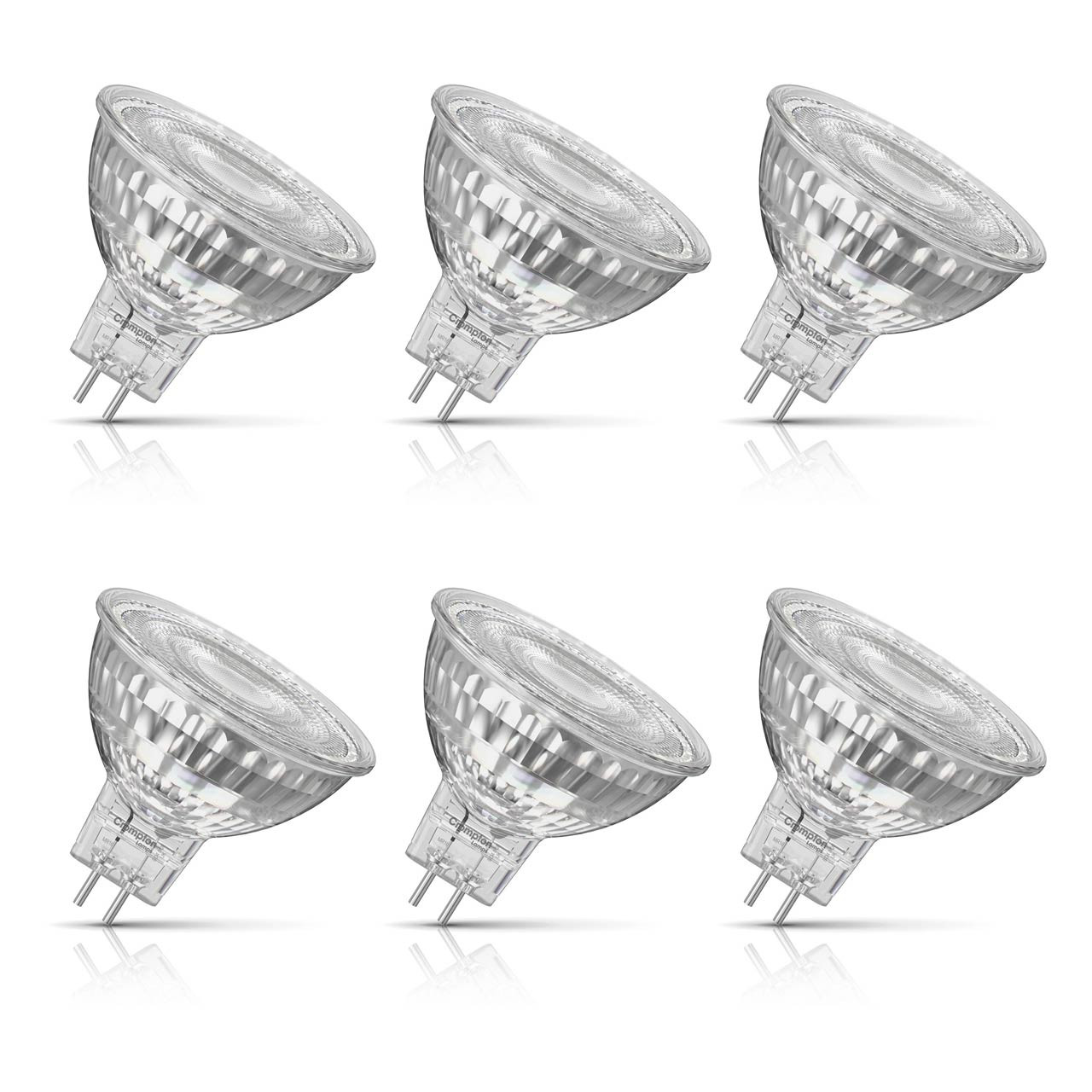 6-Pack Crompton MR16 Spotlight LED Light Bulbs 3.6W (35W Eqv) 12V Daylight Clear Halogen Replacement 2-Pin 36°