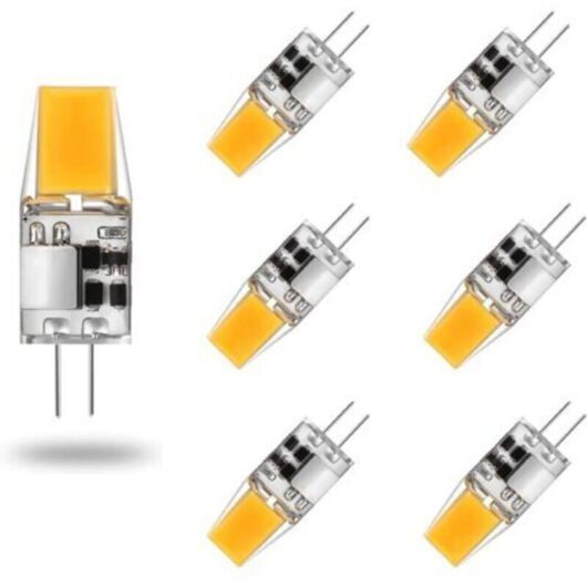 G4 LED bulb, AC/DC 12V, 5W, warm white 3000K, light source, equivalent to 50W halogen lamp, 360° beam angle, flicker-free, pack of 6, warm white